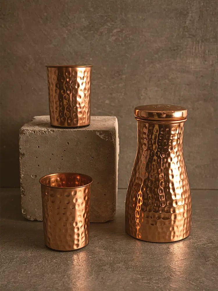 Handmade Copper Sugar Pot With 2 Glasses