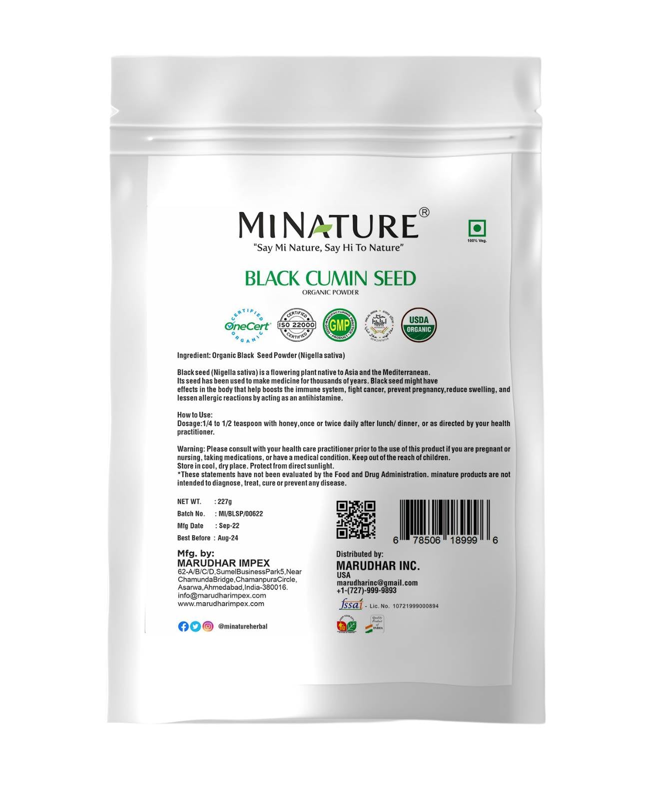 Organic Black Seed Powder 227g | USDA Certified