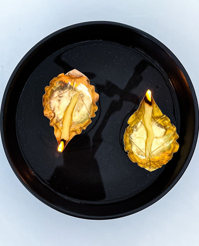 Brass Floating Leaf Shaped Lamps (Diyas) | Tea-light candle holder.